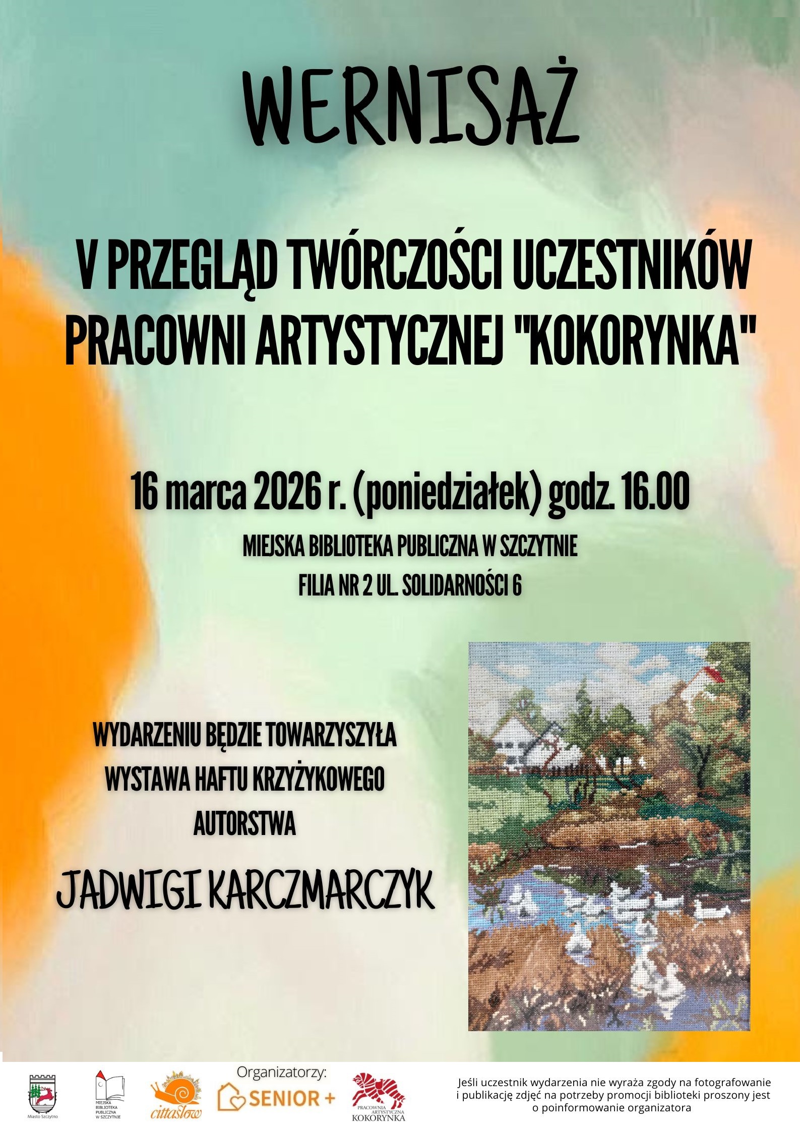 Plakat na wernisaż - V Przegląd Twórczości Uczestników Pracowni Artystycznej "Kokorynka"